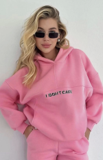 Nakış İşlemeli Üç İplik Sweat Takım- Pembe - Görsel 4