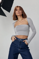 Kara Yaka Uzun Kollu Crop - Görsel 2