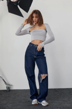 Kara Yaka Uzun Kollu Crop - Görsel 4