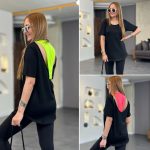 Kadın İki İplik Kumaş Sırt Neon Detay Bluz - Görsel 4