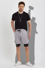 Unisex Baskılı İç Cepli Sporcu Alt Taytlı Şort - Görsel 2