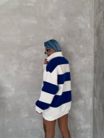 Unisex Üç İplik Parçalı Yakalı SweatShirt - Görsel 4