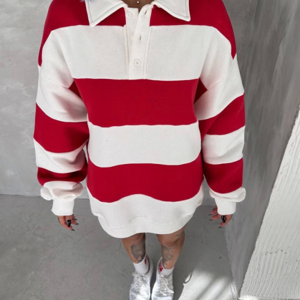 Unisex Üç İplik Parçalı Yakalı SweatShirt