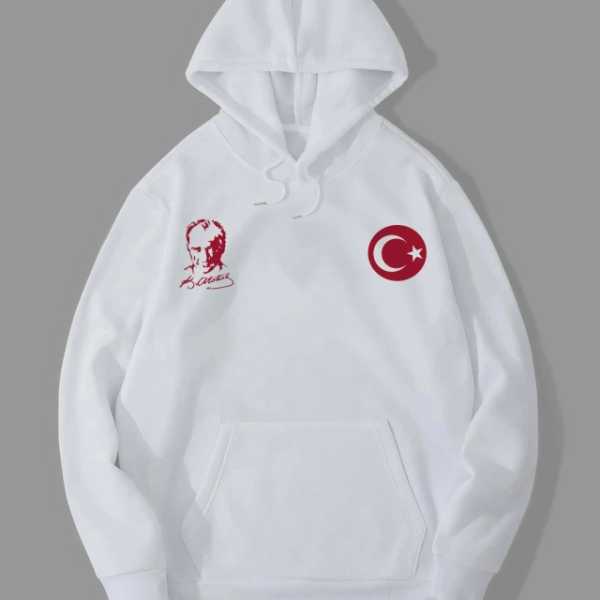 10 Kasıma Özel Üç İplik Kapşonlu Baskılı SweatShirt