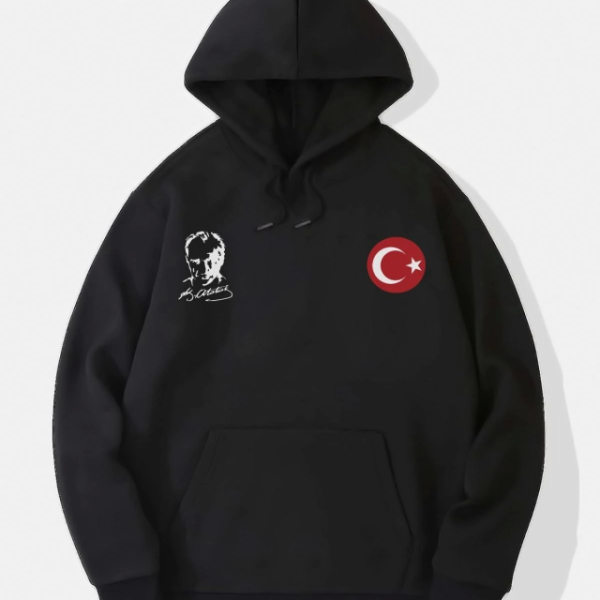 10 Kasıma Özel Üç İplik Kapşonlu Baskılı SweatShirt