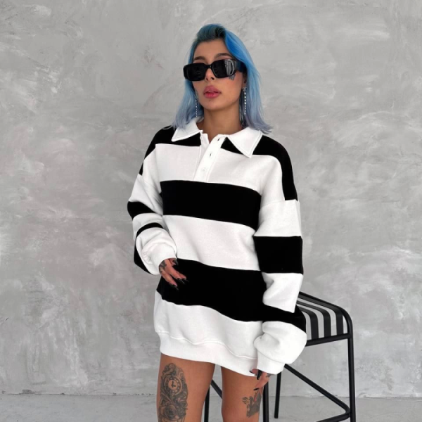 Unisex Üç İplik Parçalı Yakalı SweatShirt