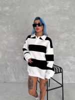 Unisex Üç İplik Parçalı Yakalı SweatShirt - Görsel 4