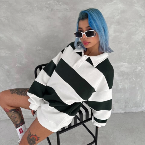 Unisex Üç İplik Parçalı Yakalı SweatShirt