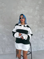 Unisex Üç İplik Parçalı Yakalı SweatShirt - Görsel 3