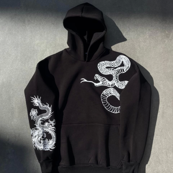 Uzun Kol Kapşonlu Baskılı SweatShirt