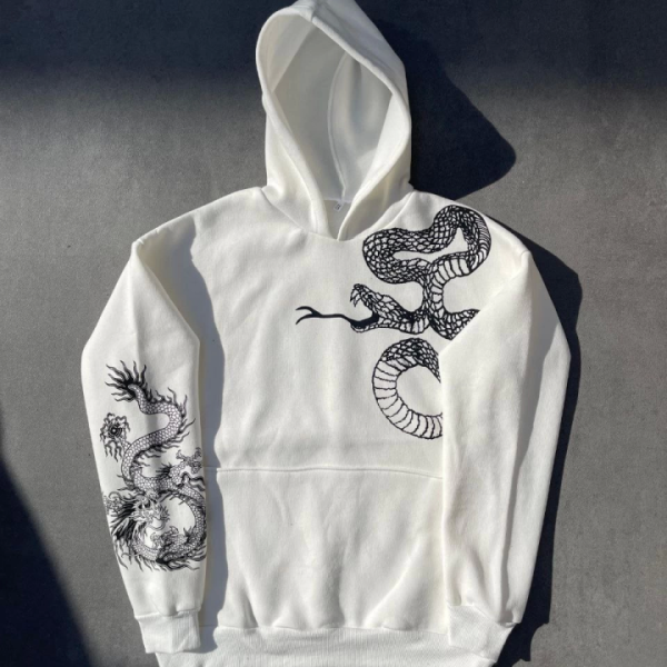 Uzun Kol Kapşonlu Baskılı SweatShirt