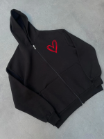 Üç İplik Baskılı Fermuarlı Kapşonlu Hırka