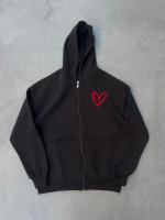 Üç İplik Baskılı Fermuarlı Kapşonlu Hırka - Görsel 2