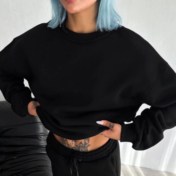 Kışlık Bisiklet Yaka Üç İplik Basic SweatShirt