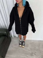 Oversize Tam Fermuarlı Uzun Kol Hırka