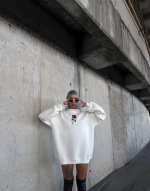 Oversize Üç İplik Bisiklet Yaka Baskılı SweatShirt