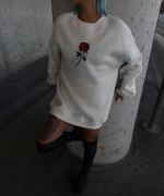 Oversize Üç İplik Bisiklet Yaka Baskılı SweatShirt - Görsel 2