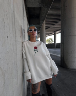 Oversize Üç İplik Bisiklet Yaka Baskılı SweatShirt - Görsel 4