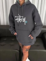 Üç İplik Kapşonlu Baskılı SweatShirt