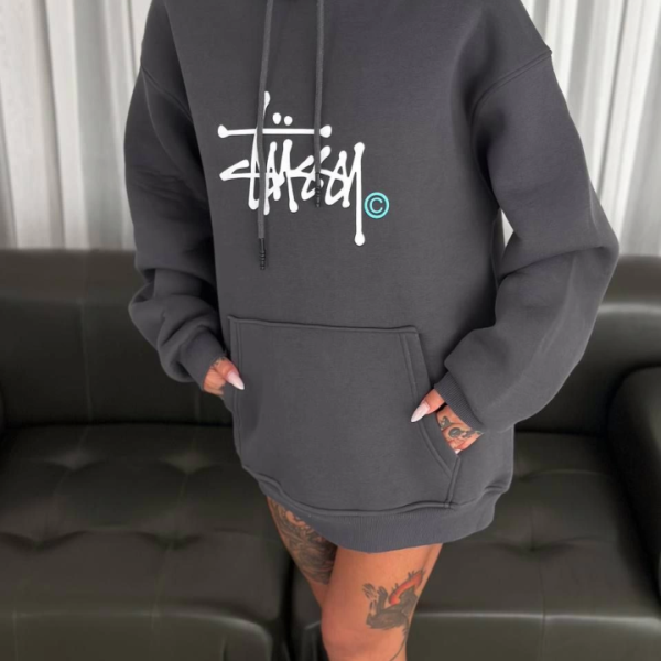 Üç İplik Kapşonlu Baskılı SweatShirt