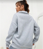 Unisex Uzun Kol Yarım Farmuarlı Yakalı Basic SweatShirt - Görsel 3