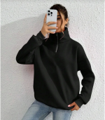 Unisex Uzun Kol Yarım Farmuarlı Yakalı Basic SweatShirt - Görsel 3