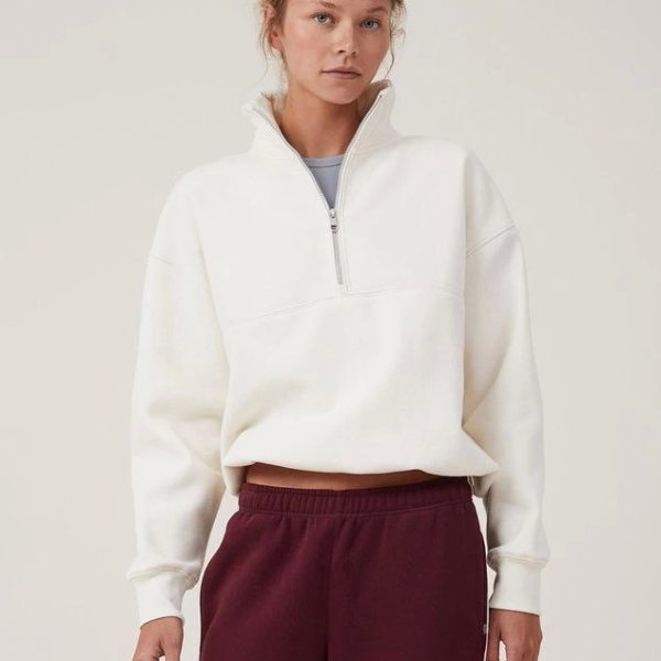 Oversize Yarım Farmuarlı Yakalı Basic SweatShirt