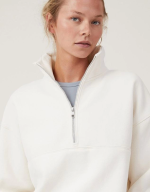 Oversize Yarım Farmuarlı Yakalı Basic SweatShirt - Görsel 4