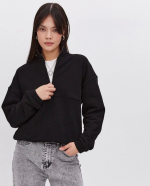 Oversize Yarım Farmuarlı Yakalı Basic SweatShirt - Görsel 3