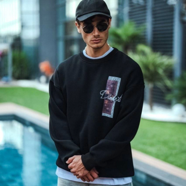 Uzun Kol Bisiklet Yaka Ön Ve Arka Baskılı SweatShirt