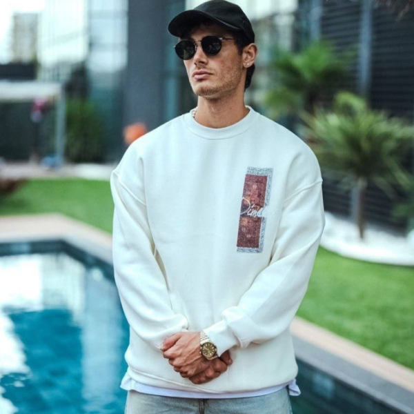 Uzun Kol Bisiklet Yaka Ön Ve Arka Baskılı SweatShirt