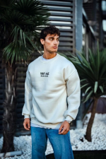 Oversize Bisiklet Yaka Üç İplik Baskılı SweatShirt - Görsel 3