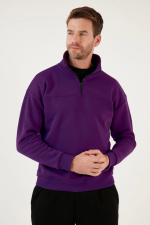 Oversize Yarım Farmuarlı Yakalı Basic SweatShirt