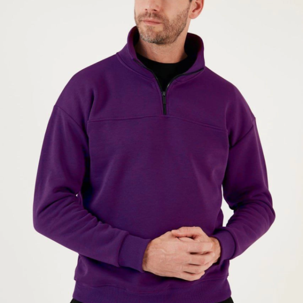 Oversize Yarım Farmuarlı Yakalı Basic SweatShirt