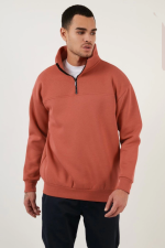 Oversize Yarım Farmuarlı Yakalı Basic SweatShirt