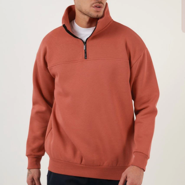 Oversize Yarım Farmuarlı Yakalı Basic SweatShirt