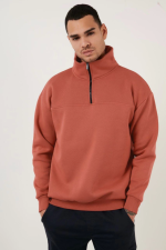 Oversize Yarım Farmuarlı Yakalı Basic SweatShirt - Görsel 2