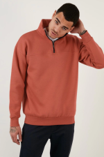 Oversize Yarım Farmuarlı Yakalı Basic SweatShirt - Görsel 3