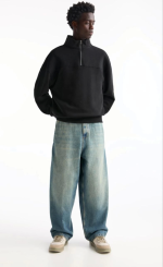 Oversize Yarım Farmuarlı Yakalı Basic SweatShirt - Görsel 3