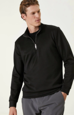 Unisex Uzun Kol Yarım Farmuarlı Yakalı Basic SweatShirt - Görsel 3