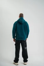 Unisex Uzun Kol Kapşonlu Yıkamalı Nakışlı SweatShirt - Görsel 4