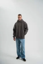 Unisex Uzun Kol Kapşonlu Yıkamalı Nakışlı SweatShirt