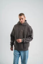 Unisex Uzun Kol Kapşonlu Yıkamalı Nakışlı SweatShirt - Görsel 4