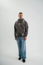 Double Oversize Kapşonlu Şimşek Pano Baskılı SweatShirt - Görsel 2
