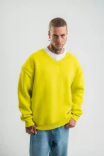 Geniş V Yaka Kol Ribana Detaylı SweatShirt - Görsel 4