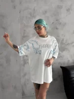 Unisex Bisiklet Yaka Baskılı Oversize T-Shirt