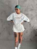 Unisex Bisiklet Yaka Baskılı Oversize T-Shirt - Görsel 2