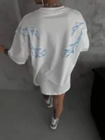 Unisex Bisiklet Yaka Baskılı Oversize T-Shirt - Görsel 3