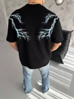 Unisex Bisiklet Yaka Baskılı Oversize T-Shirt - Görsel 3