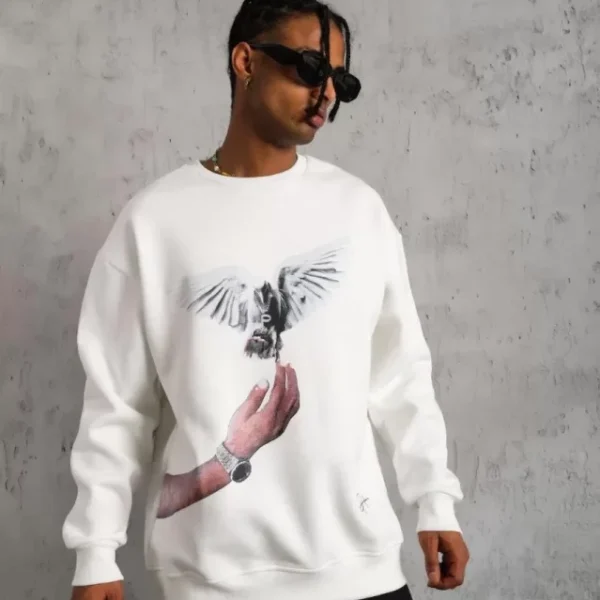 Erkek Güvercin Baskılı Sweatshirt
